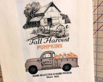 Old Truck Farmhouse towel Autumn fall pumpkins Vintage style cotton Shabby Prairie Farmhouse ECS RDT FVGteam