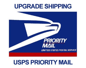 May include: A USPS Priority Mail logo with a blue background and a white eagle design. The words "UPGRADE SHIPPING" and "USPS PRIORITY MAIL" are displayed above and below the logo, respectively.