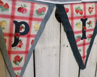 PICNIC Banner pennant flag Denim Vintage retro Farmhouse decor