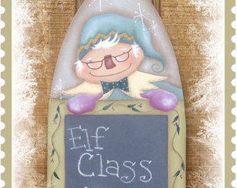 E Pattern Christmas Elf Class Chalkboard Primitive Whimsical Folk Art Terrye French Painting With Friends