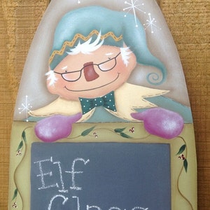 E Pattern Christmas Elf Class Chalkboard Primitive Whimsical Folk Art Terrye French Painting With Friends image 2