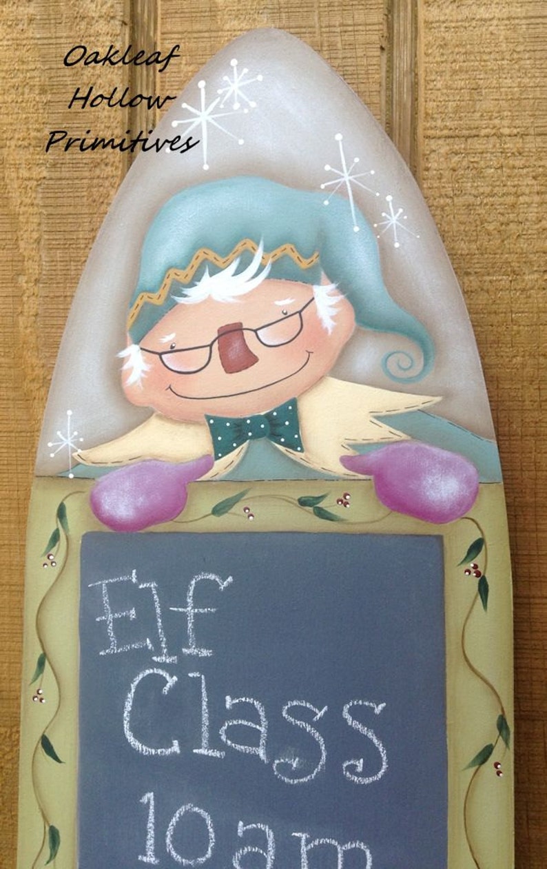 E Pattern Christmas Elf Class Chalkboard Primitive Whimsical Folk Art Terrye French Painting With Friends image 2