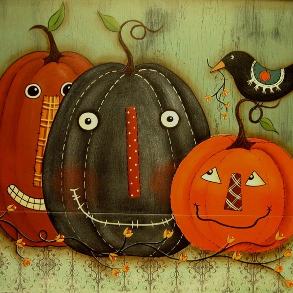 Primitive Fall Halloween E Pattern Pumpkin Pals Terrye French Autumn Instant Download