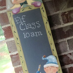 E Pattern Christmas Elf Class Chalkboard Primitive Whimsical Folk Art Terrye French Painting With Friends image 3
