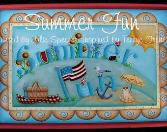 Painting E-Pattern Primitive Folk Art Summer Fun Terrye French Painting With Friends Americana
