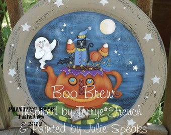 Primitive Halloween E Pattern Boo Brew Terrye French Painting With Friends Ghost Teapot