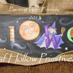 Halloween E Pattern Primitive Sign Terrye French ghost moon witch boots