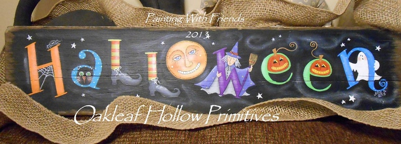 Halloween E Pattern Primitive Sign Terrye French ghost moon witch boots image 1