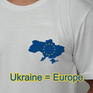 Stand With Oekraïne, Oekraïne in Europa, aangepaste geborduurde kaart met T-shirt EU-vlag, geborduurde patch Oekraïne, ondersteuning voor Oekraïne, Moldavië
