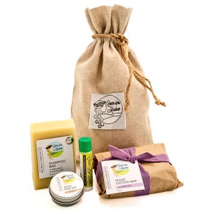 Travel Kit, personal care items, shampoo bar, lotion bar, lip balm, perfume, solid skincare, carry on luggage approved, eco-friendly