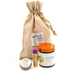 Gift Set: For Her, Christmas Gift, Holiday Gift, Moisturizer, Calendula Body Mousse, Lotion, Lip Balm, Perfume, Lotion Bar, best seller gift