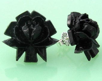 Vintage Celluloid Black Rose Post Earrings