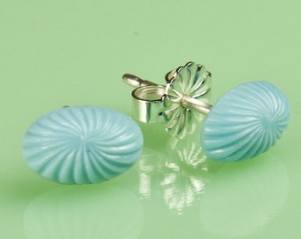 Vintage ovale blu vetro pulsante argento post orecchini