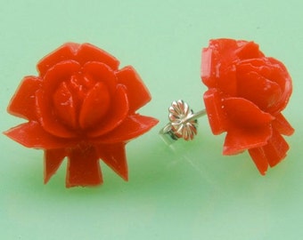 Vintage Rose Button Sterling SIlver Post Earrings