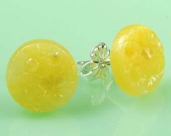 Vintage Glass Yellow Sterling Silver Post Earrings