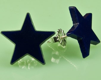Vintage Navy Glass Star Sterling Silver Post Earrings
