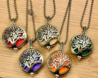 Tree Aroma Diffuser Necklace Magnetic Open Lockets Pendant Perfume Essential Oil Aromatherapy Locket Necklace With Pads