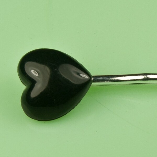 Vintage Black Lucite Heart Hairpin