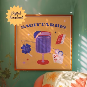 Boogschutter geschenken cocktails Art Print bar kar kunst schattig appartement decor trendy print Wallart dopamine muur decor dierenriem astrologische cadeau