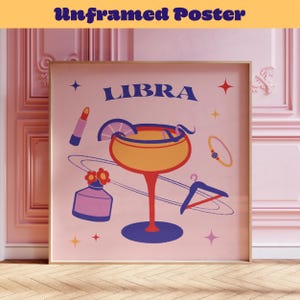 Weegschaal verjaardagscadeau sterrenbeeld poster barwagen poster astrologie geschenken esthetische poster roze preppy muurkunst vierkante poster decoratief cadeau-idee