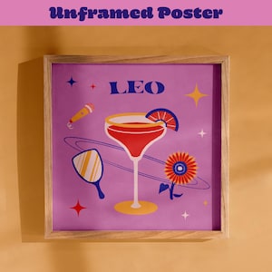 Leeuw astrologie poster dierenriem geschenken bar kunst winkelwagen print appartement decor roze esthetische poster preppy kamer decor barcart kunst sterrenbeeld print