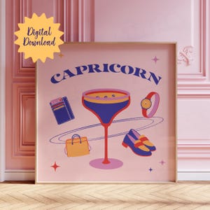 Steenbok sterrenbeeld sterrenbeeld wordt afgedrukt cocktail poster schattig bar muur kunst dierenriem esthetische bar winkelwagen printables steenbok geschenken espresso martini