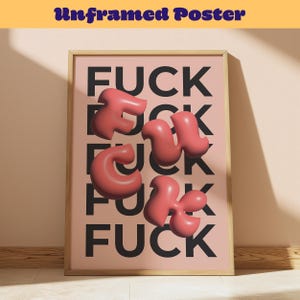 Póster estético 3D "Fuck Red", regalo maximalista, impresión tipográfica colorida, arte ilustrativo para apartamento, regalo en color pastel