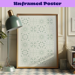 Decoración de pared verde salvia, decoración de pared estilo chinoiserie, arte de pared estético preppy, arte de pared decorativo, azulejos, arte de pared, decoración de cocina, decoración verde