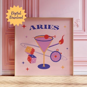 Ram sterrenbeeld cocktail kunstafdrukken bar kar muur decor dierenriem printables roze slaapzaal prints girly appartement dopamine kleuren trendy posters