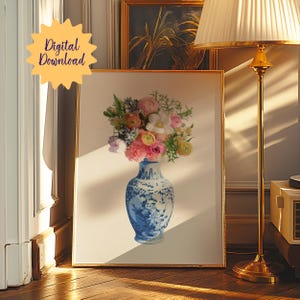 Flower Decorative Vase Chinoiseries Art Homedecore Digital Print Trendy Wall Art Preppy Room Decor Aesthetic Decorating Chinoiserie Florals