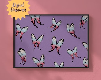 ButterflyPattern Digitalprint Printable, Demon-Slayer Animation Wall Art, Butterfly Decorated Digitable Download Print