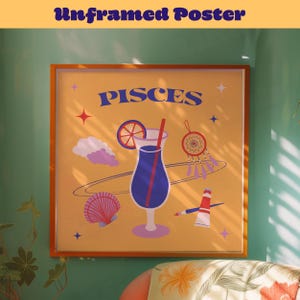 Vissen sterrenbeeld poster persoonlijk cadeau-idee dierenriem kunst wordt afgedrukt barwagen cocktail cadeau sterrenbeeld poster maximalist muurkunst ster poster cadeau-idee