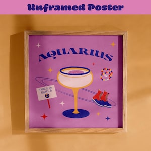 Wassermann Cocktail Poster Preppy Pink Drucke Dekorativer Retro Print Trendige Wandkunst Astrologie Geschenke Sternzeichen Poster Astro Sternzeichen Geschenk