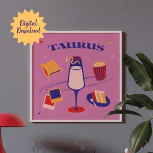 Taurus printables cocktails muur kunst astrologie print dierenriem poster Taurus verjaardagscadeaus drankjes afdrukbare dierenriem geschenken bar kar muur decor