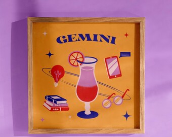 Gemini Zodiac Decorative Poster Astrologyposter Bar Cart Prints Preppy Room Decor Bar Cart Decor Cocktail Wall Art Retro Cocktail Print