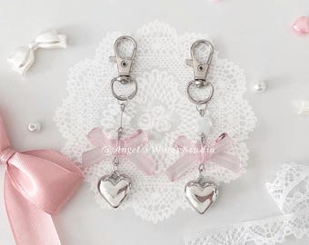 Lovely Silver Heart Charm Miniature Handmade Keychain | Bag Accessory