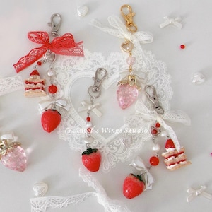 Sweet Strawberry Collection Handmade Keychains | Coquette Strawberry Charm Bag Accessory