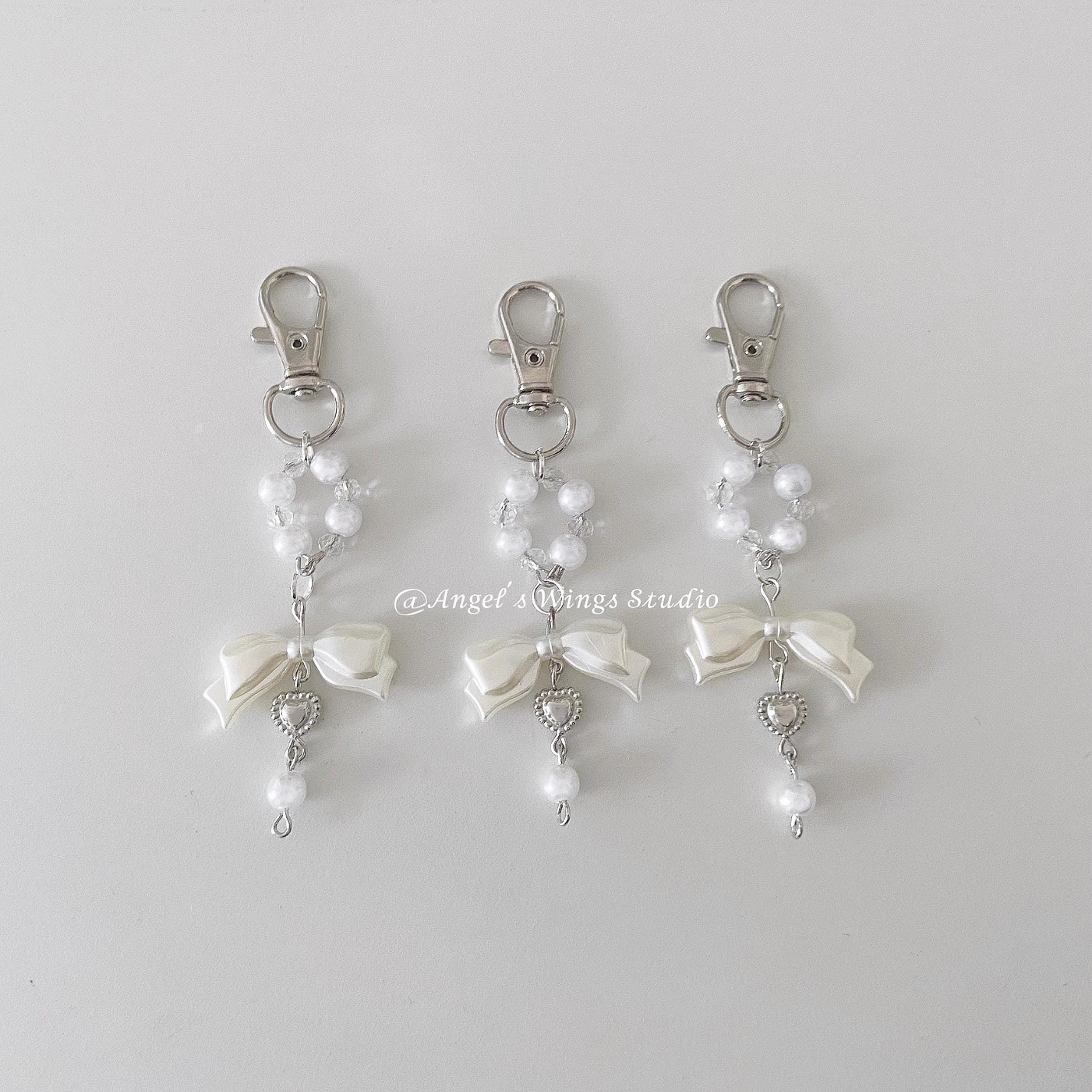 Pearly Coquette Elegant Handmade Aesthetic Keychain. White Ribbon ...