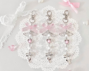 Pretty Pink Angel Wings Handmade Keychain | Coquette Purse Accessory