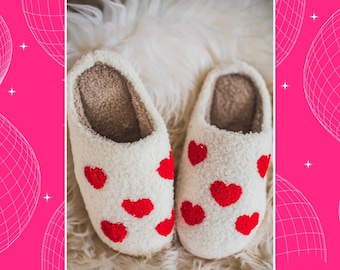 Heart Plush Slippers - Soft Indoor Slippers, Cozy Bedroom Slippers, Cute Gift, Cute Slippers, Slippers Women, House Slippers, Fluffy Slipper