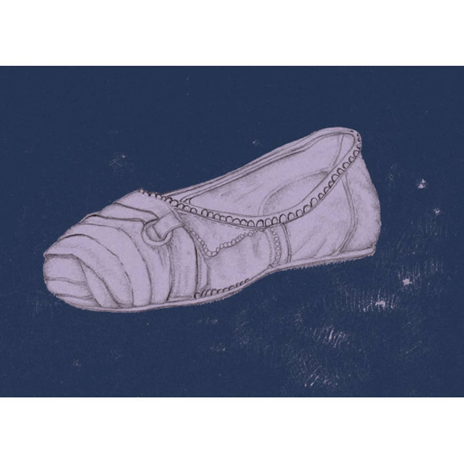 drawing of a shoe, lavender ballet flat, 8x10 art print, midnight blue, light purple