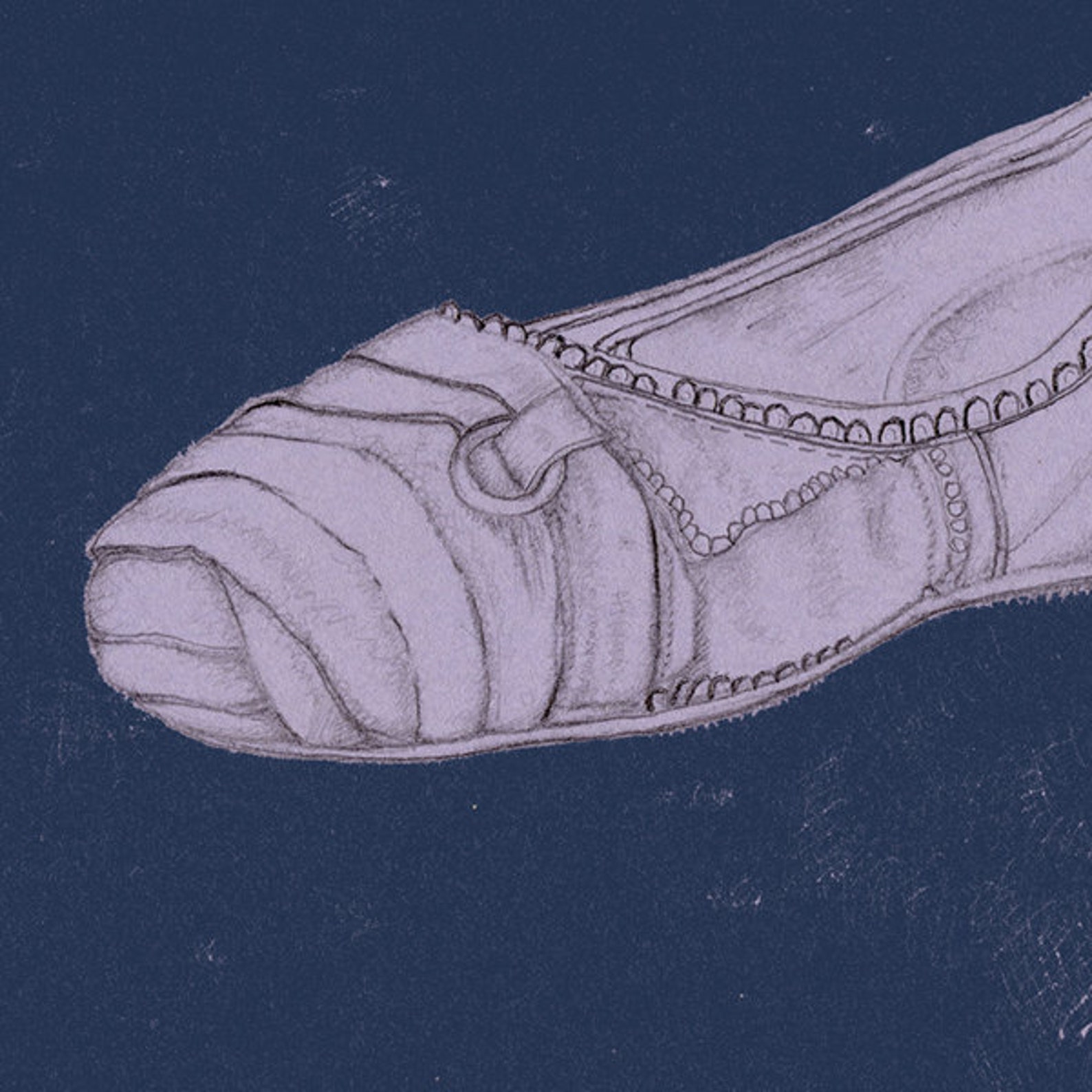 drawing of a shoe, lavender ballet flat, 8x10 art print, midnight blue, light purple