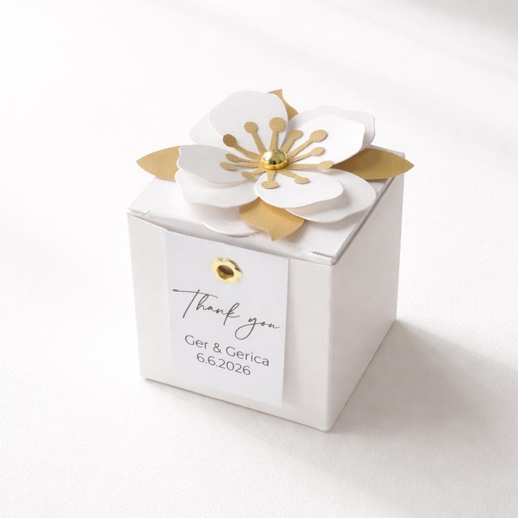 Personalized Wedding Favor Boxes With Custom Tag, White and Gold Gift ...