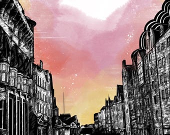 Illustration A4 Royal Mile Sunset avec cadre
