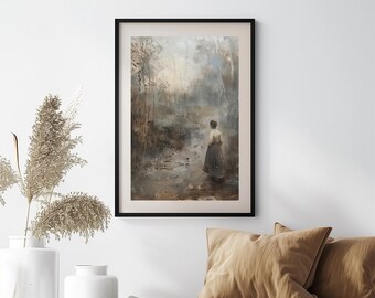 Stimmungsvolle Landschaftswand-Kunstdruck, neblige Waldszene, impressionistisches Naturdekor