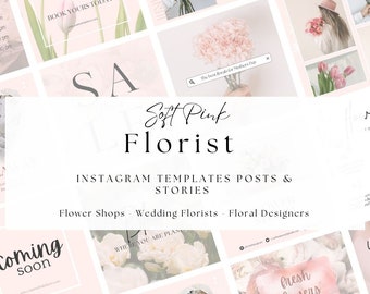 Florist Instagram Posts and Stories Templates, Flower Shop, Wedding Florist, Florist Social Media, Editable on Canva, Canva Templates, Pink