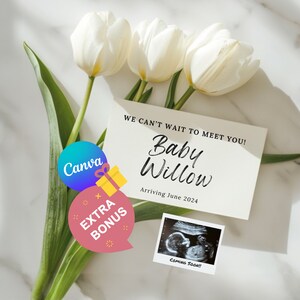 Simple Minimalist Digital Pregnancy Announcement, Gender Neutral Boho Baby Announcement, Modern Editable Social Media Baby Reveal Template