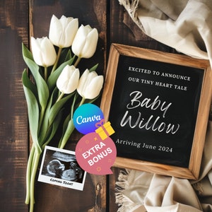 Simple Minimalist Digital Pregnancy Announcement, Gender Neutral Boho Baby Announcement, Modern Editable Social Media Baby Reveal Template