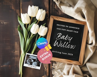 Minimalist Digital Pregnancy Announcement, Gender Neutral Social Media Baby Reveal (PDF)