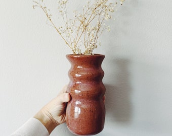 Rusty Rose Ceramic Bubble Vase, speckled pink pottery vase, pink ceramic bottle vase, wheel thrown pottery bottle